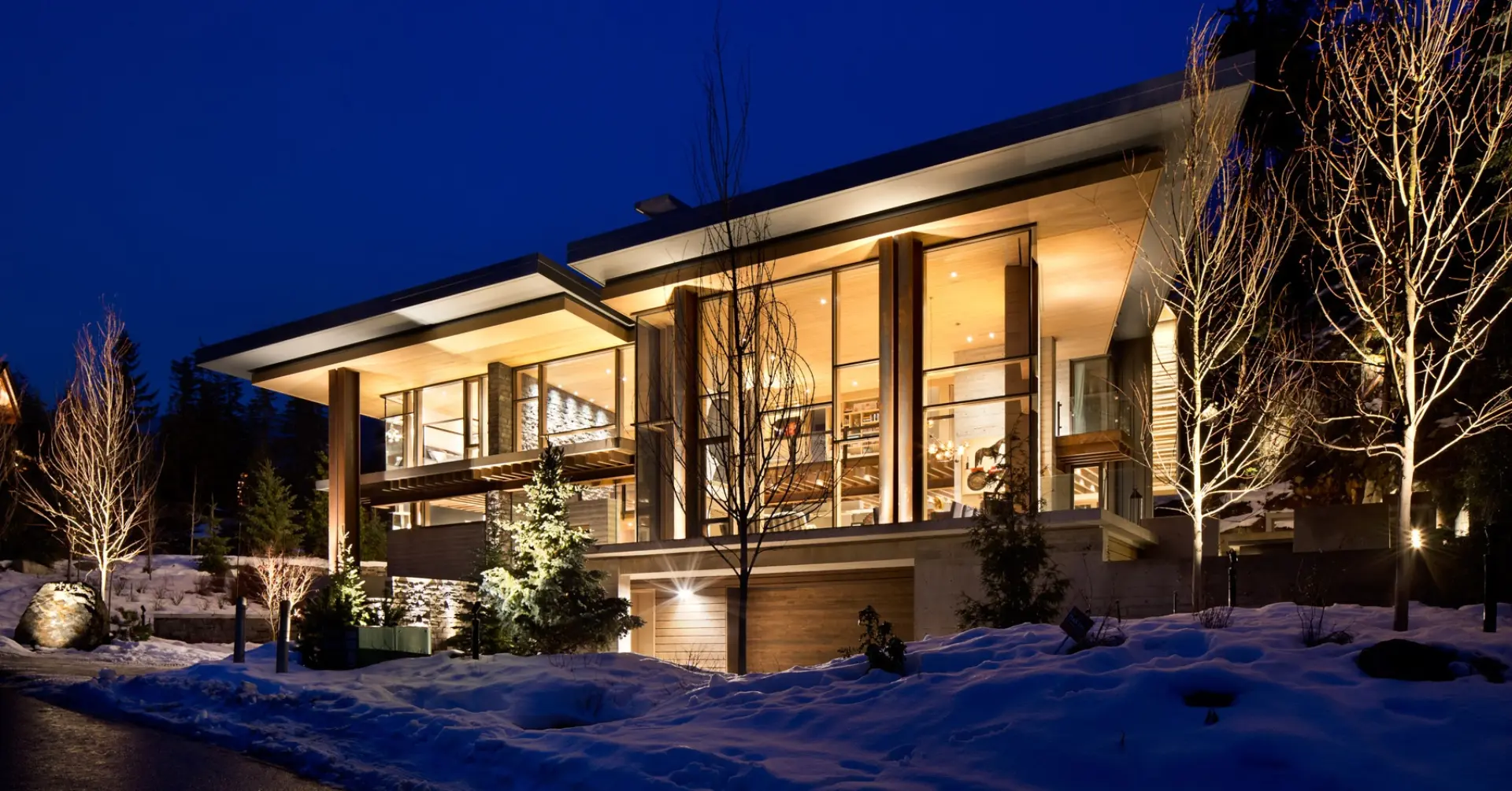 raico timber curtain wall house evening
