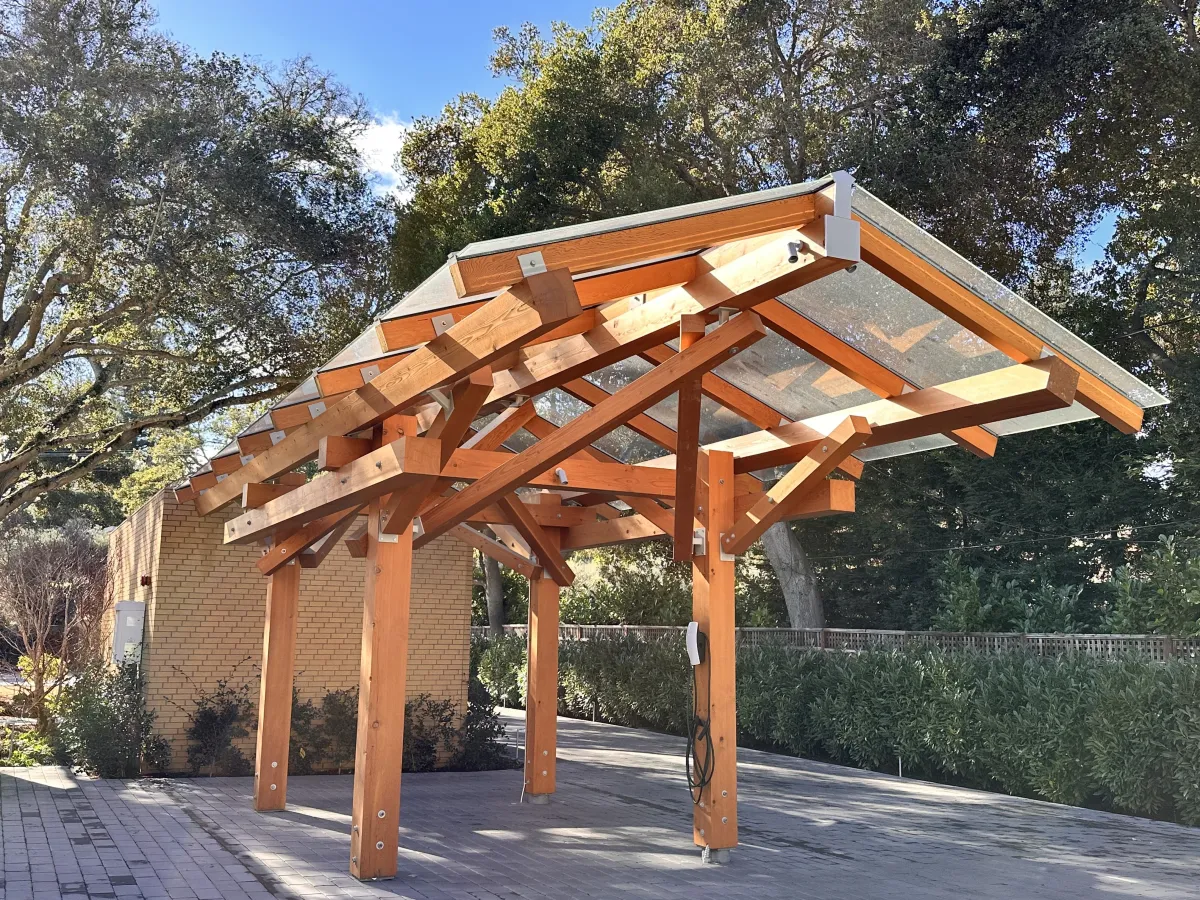 California residence exterior glass canopy