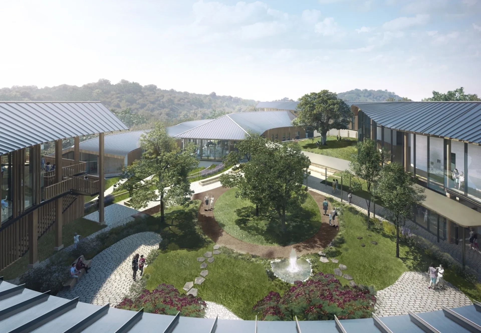 Ohana montage health california wood curtain wall aluminum window high span rendering 4